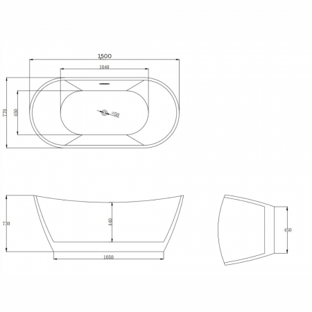 Cada baie freestanding slim 170 x 77 cm, ovala cu preaplin, Bella Foglia [4]