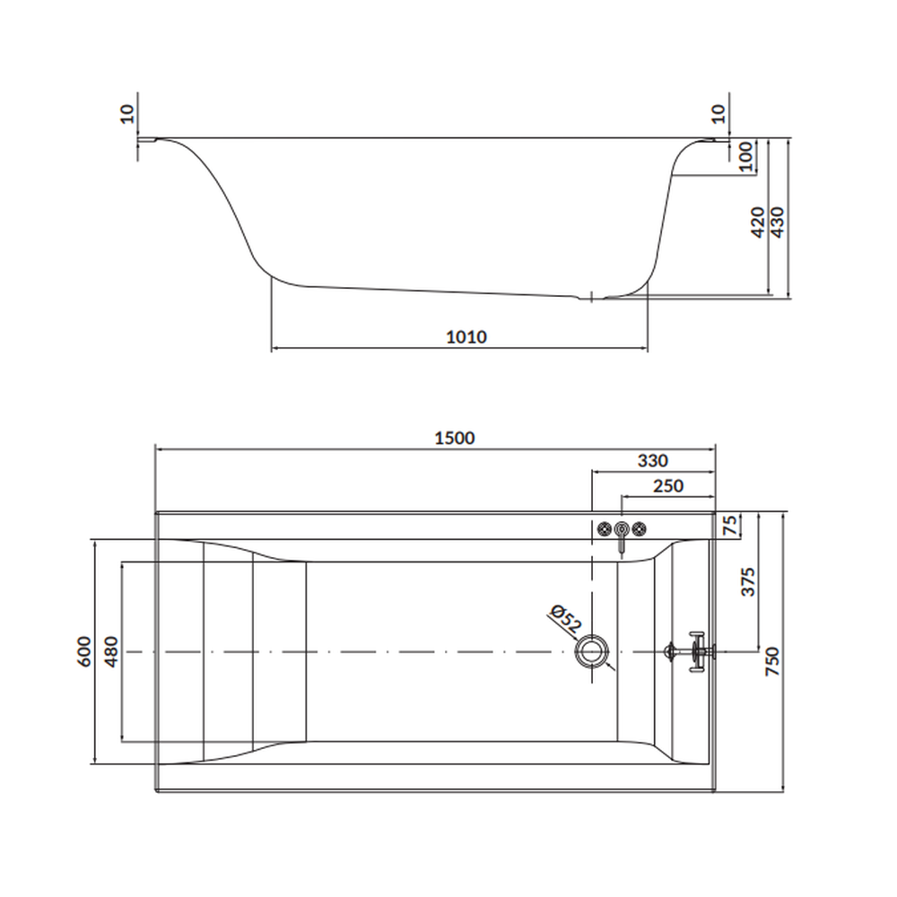 Cada baie incastrata Cersanit Larga, 150 x 75 cm, dreptunghiulara, alb lucios - Resigilata [2]