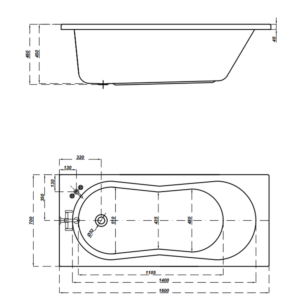 Cada baie incastrata Cersanit Nike, 160 x 70 cm, dreptunghiulara, alb lucios [2]