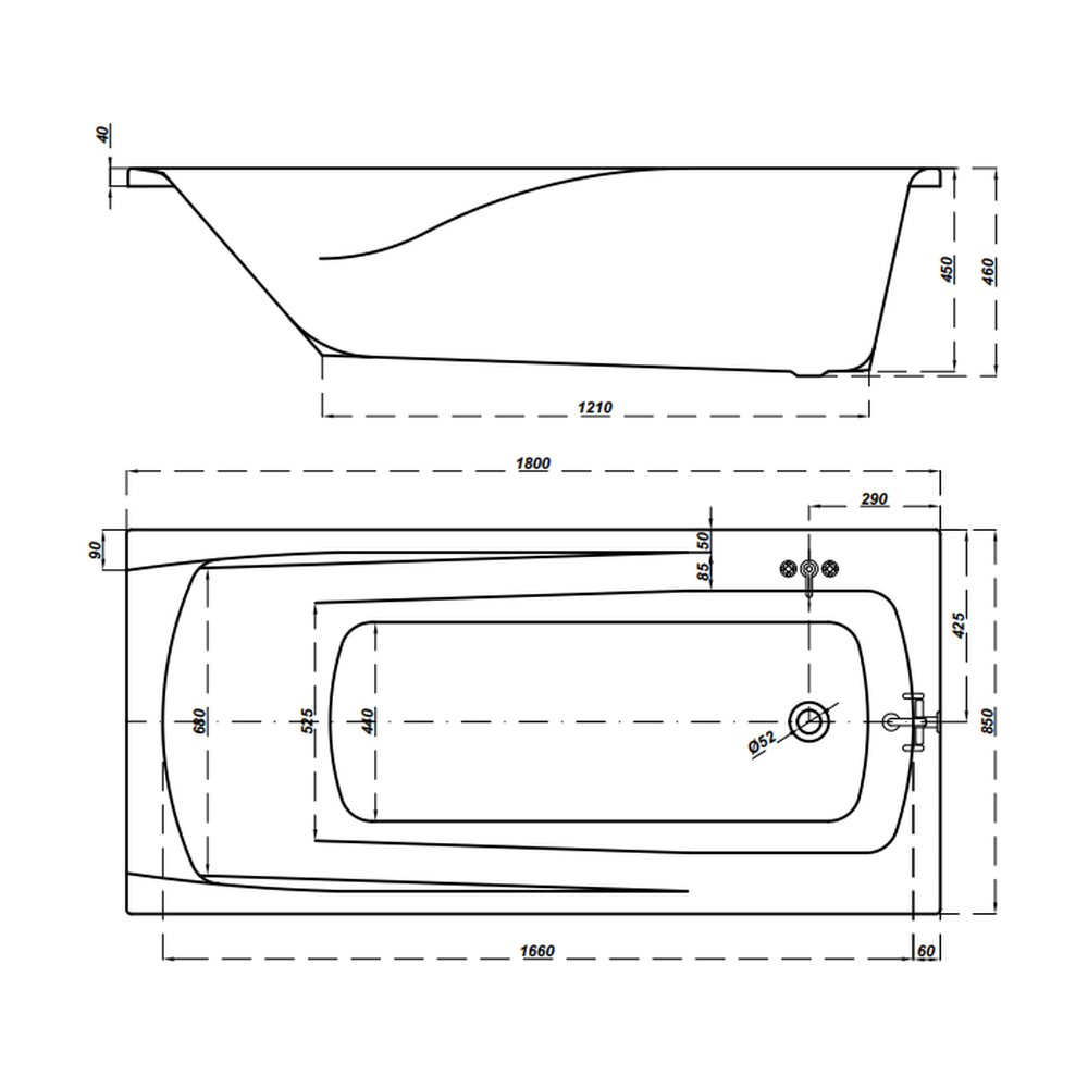 Cada baie incastrata Cersanit Zen, 180 x 85 cm, dreptunghiulara, alb lucios - Resigilata [2]