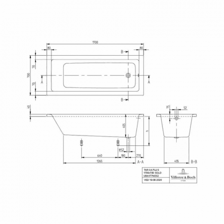 Cada dreptunghiulara pentru inzidire Villeroy & Boch, Targa Plus Solo, 170 x 70 cm, alb alpin [1]