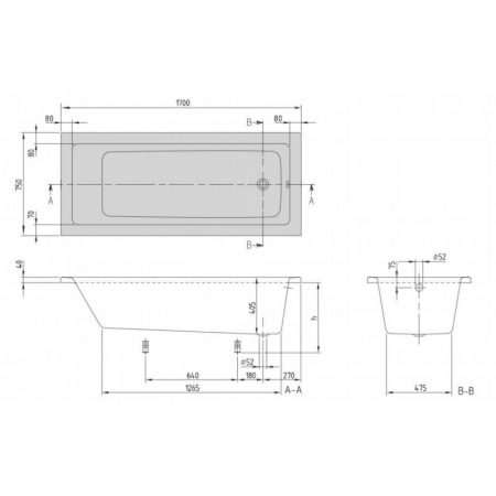 Cada dreptunghiulara Villeroy&Boch Targa Plus Solo alb alpin 170x75 cm [1]