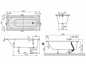 Cada baie incastrata Quaryl - Compozit 160 x 75 cm Villeroy & Boch, Oberon [3]