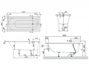 Cada baie incastrata Compozit-Quaryl 180 x 80 cm Villeroy & Boch, Oberon [2]