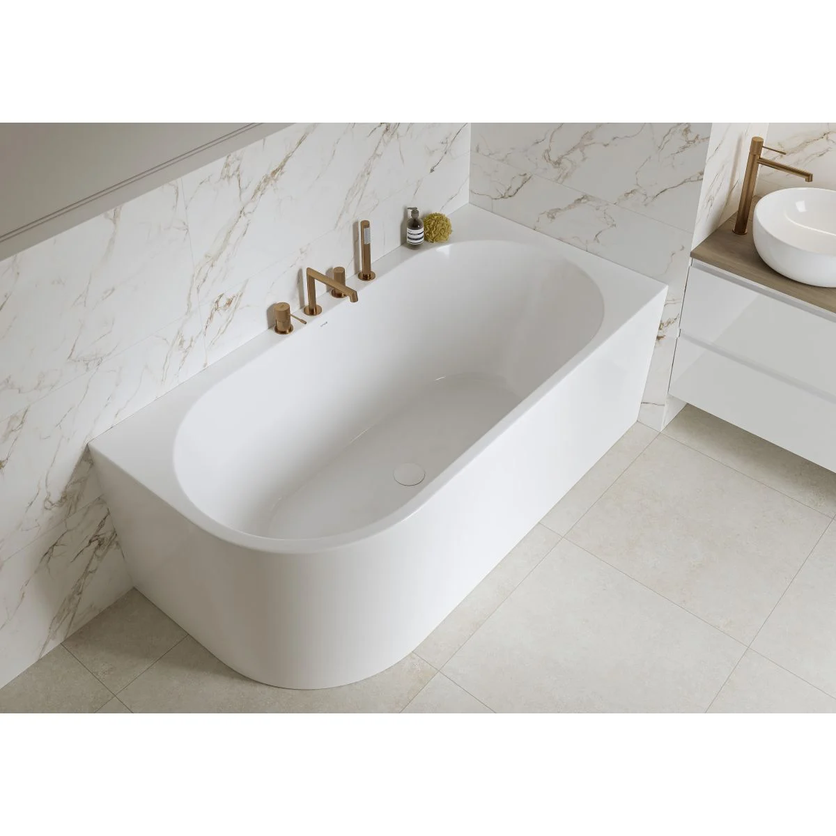 Cazi baie - Cada baie pe colt 160x80 cm, asimetrica, orientare stanga, alba, Cersanit Crea
