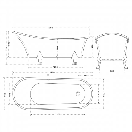 Cadă de baie freestanding ovala, 176x71 cm, alb lucios, Larissa [1]