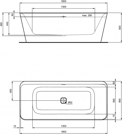 Cada baie freestanding Ideal Standard Tonic II, 180x80 cm, alb lucios [3]