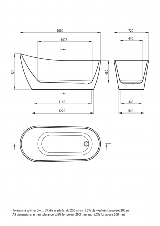 Cada baie freestanding, alba, 160x72 cm, asimetrica, Deante Arnika [5]