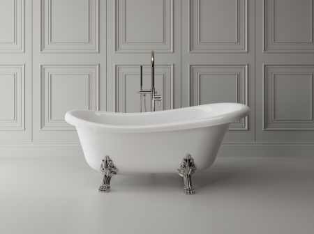 Baie - Cada freestanding ovala, compozit alb lucios, 157x72x66.5 cm Foglia Retro