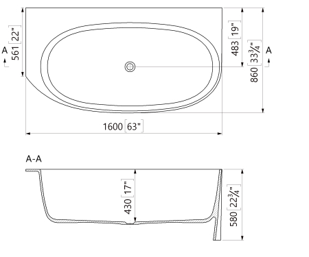 Cada freestanding dreptunghiulara, compozit alb lucios, 160x86x58 cm, Foglia Venetian [2]