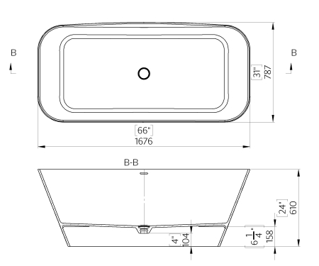 Cada freestanding dreptunghiulara, compozit alb mat, interior lucios,167.6x78.7x61 cm, Foglia Corsica [2]