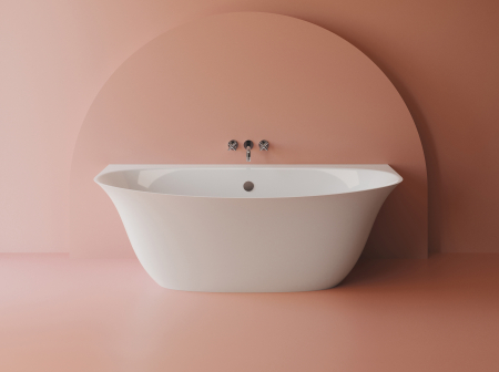 Cazi baie - Cada freestanding ovala, compozit alb mat, interior lucios, 170x86x58 cm, Foglia Serenity