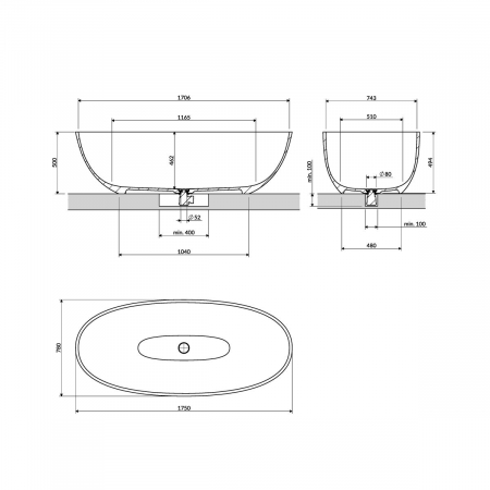 Cadă freestanding 175x78 cm ovală, bej mat, Omnires Shell M [3]