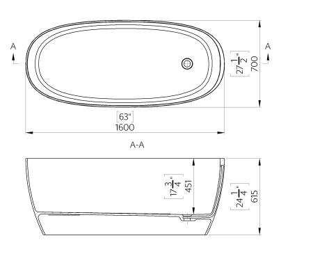 Cada freestanding ovala, compozit alb lucios, 160x70x61.5 cm Foglia Nova [2]