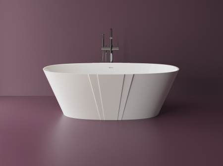 Cazi baie - Cada freestanding ovala, compozit alb lucios, 167x89.7x55.5 cm, Foglia Manor