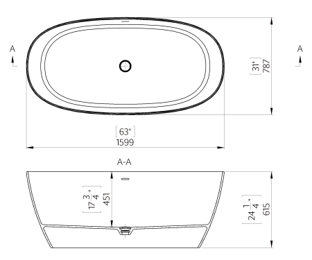 Cada freestanding ovala, compozit alb mat, interior lucios, 160x78.7x61.5 cm, Foglia Lumia [2]