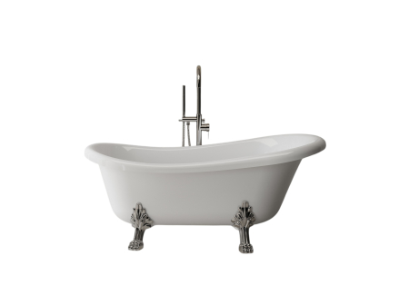 Cada freestanding ovala, compozit alb lucios, 157x72x66.5 cm Foglia Retro [1]