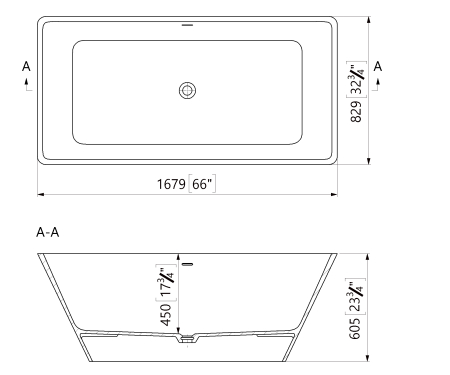 Cada freestanding dreptunghiulara, compozit alb mat, interior lucios, 168x82.9x60.5 cm, Foglia Imperia [2]