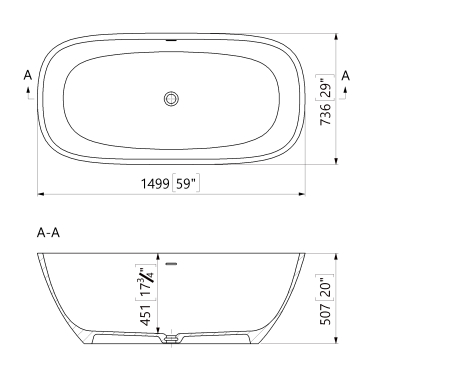Cada freestanding dreptunghiulara, compozit alb mat, interior lucios, 150x73.6x50.7 cm, Foglia Aura [2]