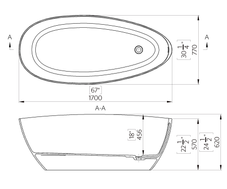 Cada freestanding ovala, compozit alb lucios, 170x77x62 mm Foglia Venezia [2]