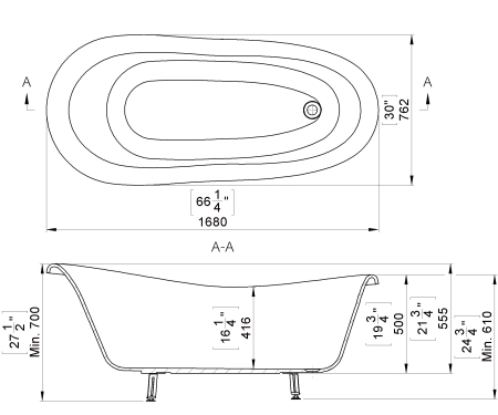 Cada freestanding ovala, compozit alb lucios, 168x76.2x55.5 cm Foglia Retro [2]