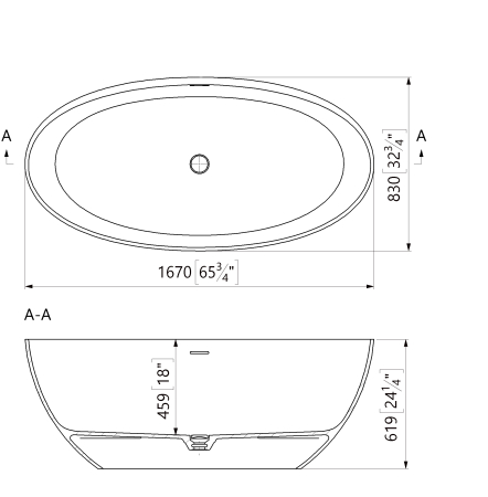 Cada freestanding ovala, compozit alb mat, interior lucios, 167x830x61.9 cm, Foglia Tuxedo [2]