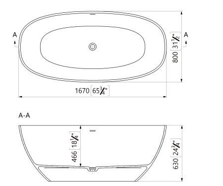 Cada freestanding ovala, compozit alb mat, interior lucios, 167x80x63 cm, Foglia Florence [2]