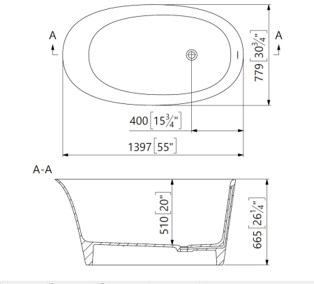 Cada freestanding ovala, compozit alb mat, interior lucios, 140x78x66.5 cm, Foglia Aria [2]