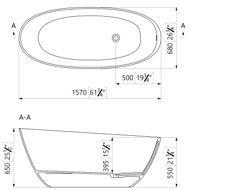 Cada freestanding ovala, compozit alb mat, interior lucios, 157x68x65 cm, Foglia Celestial [2]