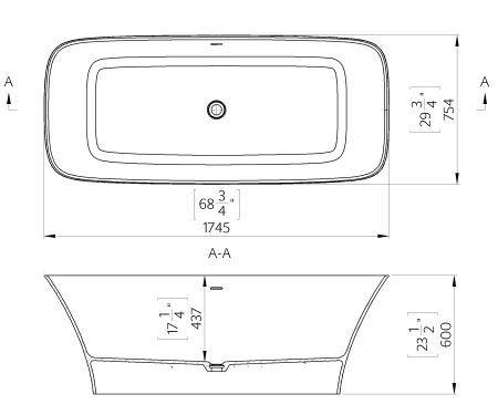 Cada freestanding dreptunghiulara, compozit alb lucios, 174.5x75.3x60 cm, Foglia Harmony [2]