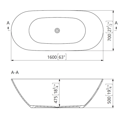 Cada freestanding ovala, compozit alb mat, interior lucios,  160x70x50 cm, Foglia Essence [2]
