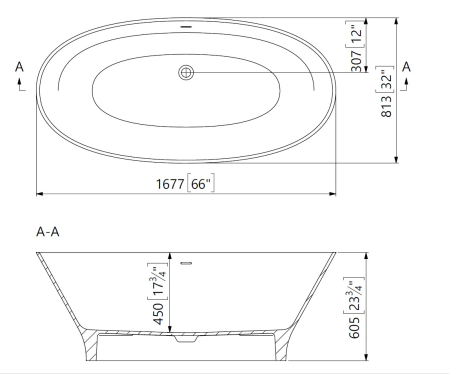 Cada freestanding ovala, compozit alb lucios, 167.7x81.3x60.5 cm, Foglia Classe [2]