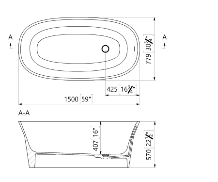 Cada freestanding ovala, compozit alb mat, interior lucios, 150x77.9x57 cm [2]