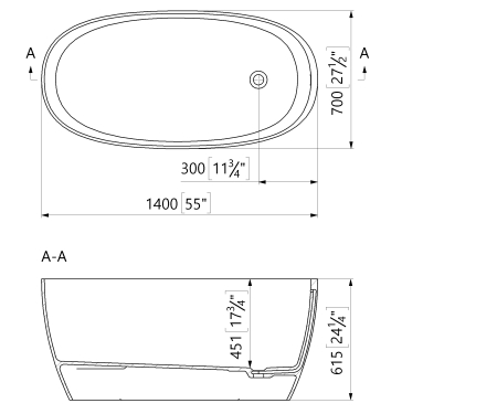 Cada freestanding ovala, compozit alb lucios, 140x70x61.5 cm Foglia Nova [2]