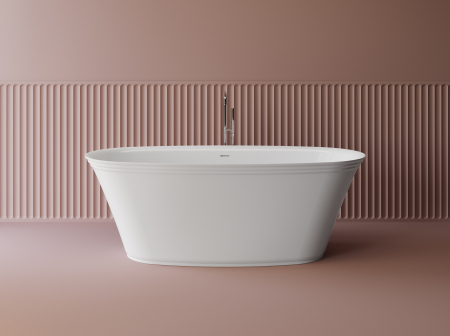 Cazi de baie freestanding - Cada freestanding ovala, compozit alb mat, interior lucios, 170x80x61 cm, Foglia Opal