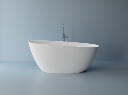 Cazi baie - Cada freestanding ovala, compozit alb mat, interior lucios, 157x68x65 cm, Foglia Celestial