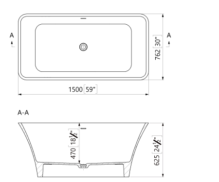 Cada freestanding dreptunghiulara, compozit alb lucios, 150x76.2x62.5 cm, Foglia Minerva [2]