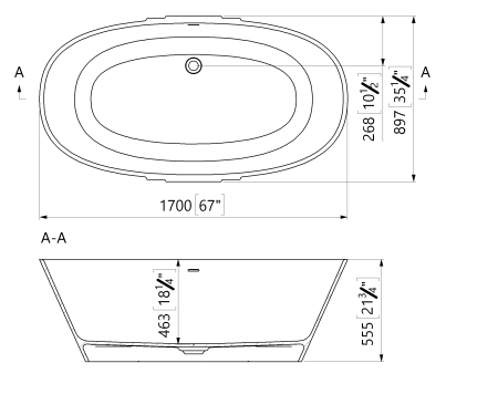 Cada freestanding ovala, compozit alb lucios, 167x89.7x55.5 cm, Foglia Manor [2]