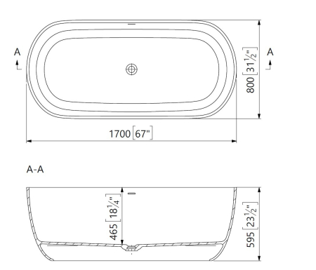 Cada freestanding ovala, compozit alb mat, interior lucios, 170x80x59.5 cm, Foglia Sophia [2]