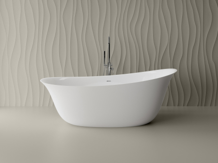 Cazi baie - Cada freestanding ovala, compozit alb mat, interior lucios, 180.3x85x68.6 cm, Foglia Domus