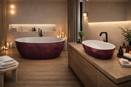 Cada freestanding burgundy, compozit 3D, ovala 167 x 82 cm, Foglia Ovale [7]