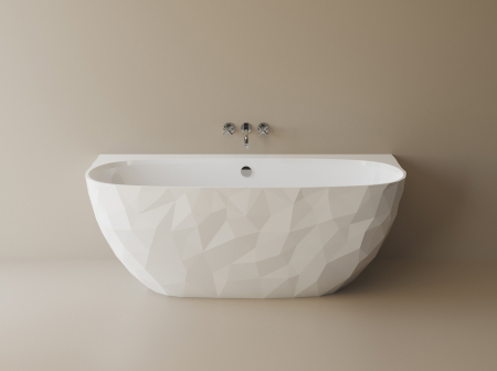 Festivalul reducerilor - Cada freestanding compozit, 160 x 80 cm, lipita de perete, model  3D, alb lucios Foglia Linea