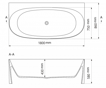 Cada freestanding compozit Marmite Como, 180 x 86 cm, lipita de perete, alb lucios [2]