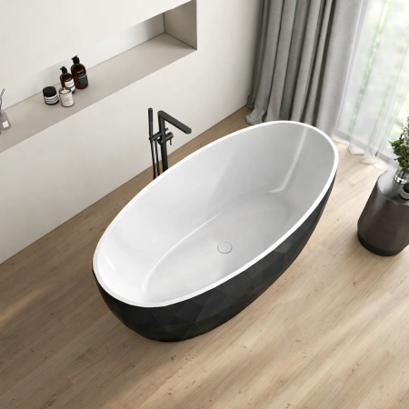 Cada freestanding compozit, negru cu alb, forme 3D, ovala 167 x 82 cm, Foglia Ovale [3]