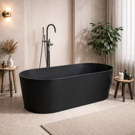 Cazi freestanding din compozit - Cada freestanding compozit, negru mat, 180x76 cm, Foglia Terra