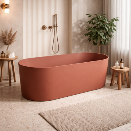 Cazi freestanding din compozit - Cada freestanding compozit, teracota mat, 180x76 cm, Foglia Terra