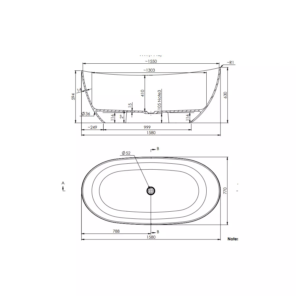Cada freestanding, din compozit, 158x77 cm, fara preaplin,  Marmite Colmar [1]