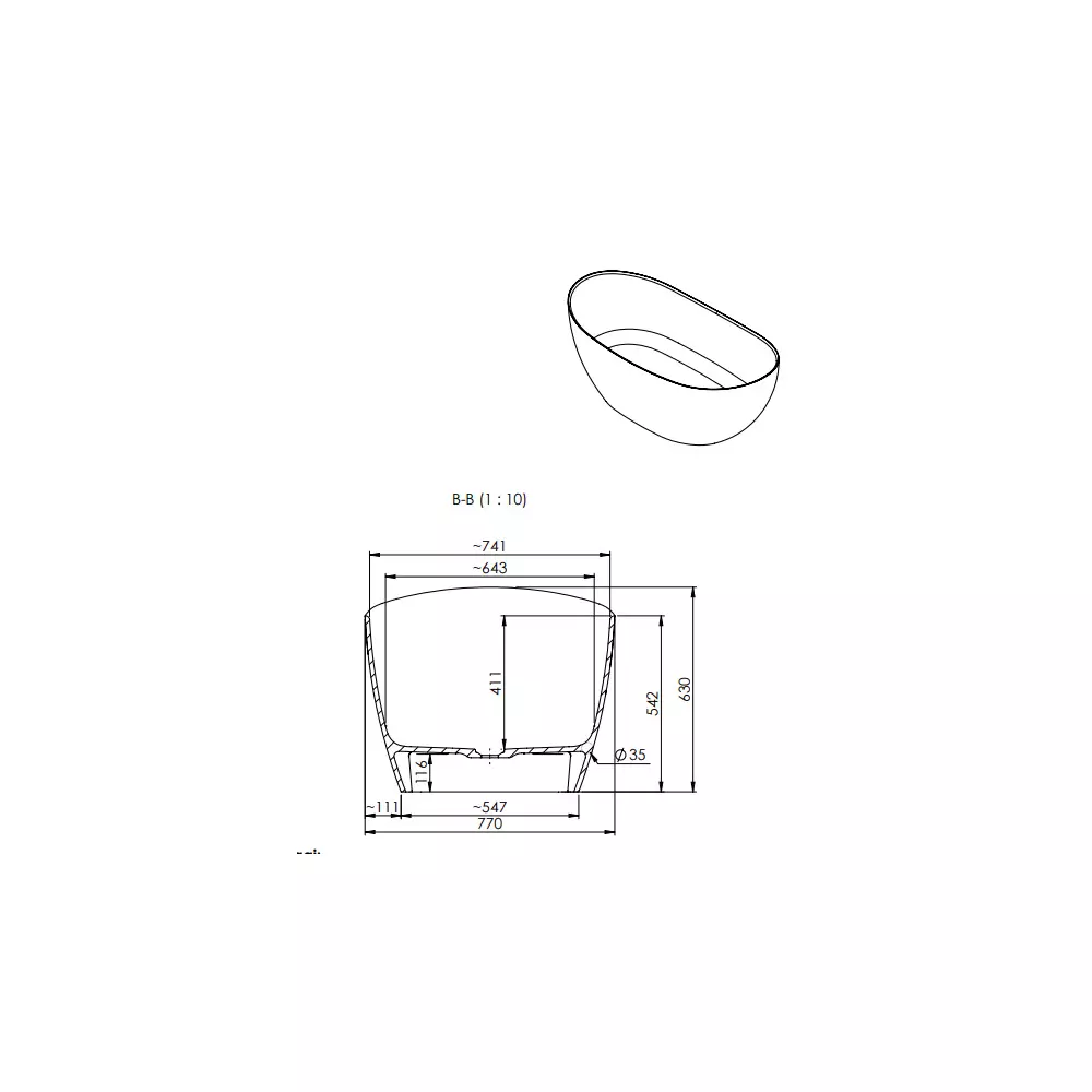 Cada freestanding, din compozit, 158x77 cm, fara preaplin,  Marmite Colmar [2]