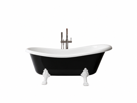 Cazi baie - Cada freestanding ovala, compozit, cu exterior negru si interior alb, 168x76x55 cm Foglia Retro