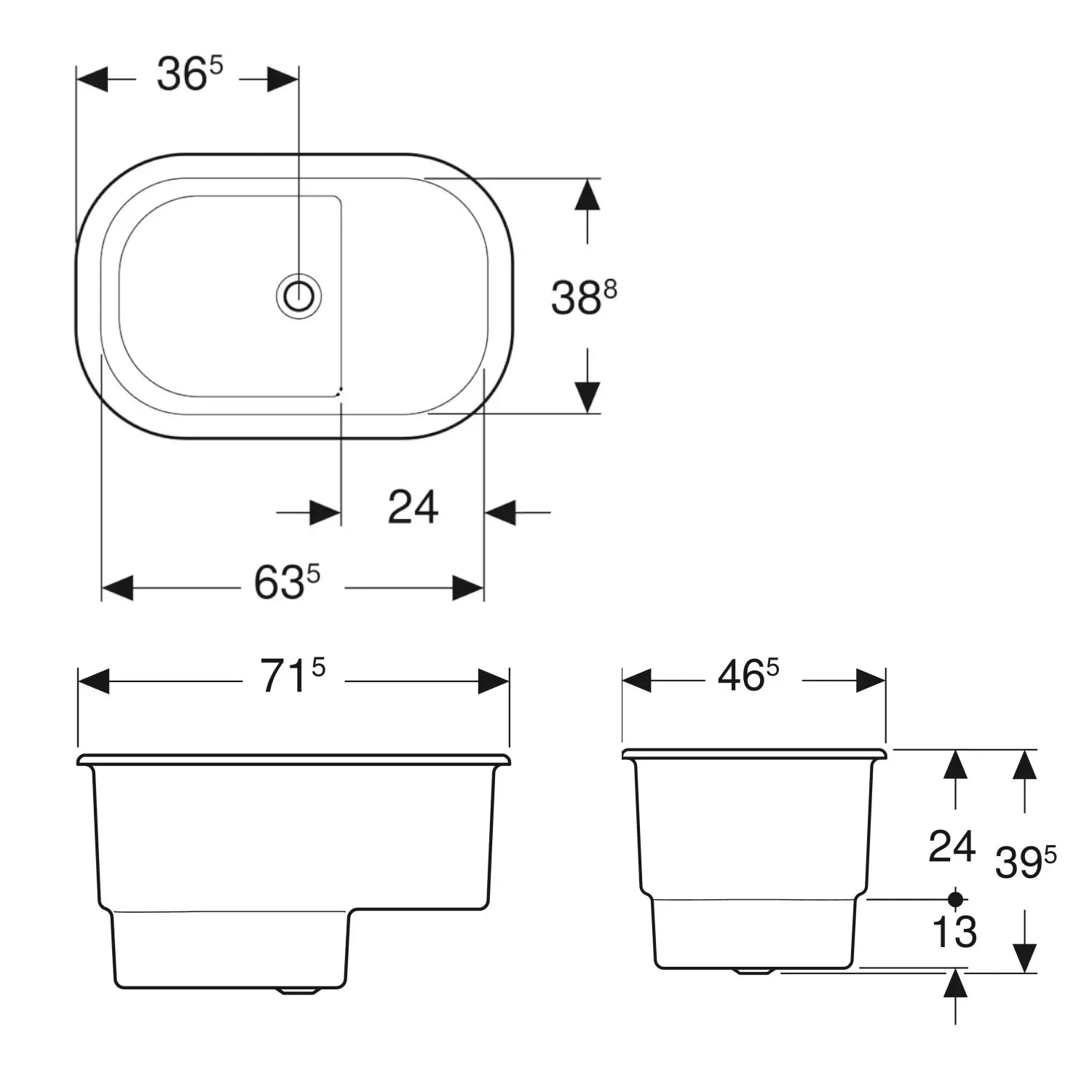 Cada ovala de baie copii, montare in placa, 71,5 cm x 46,5 cm, alb alpin, Varicor, antibacteriana, Geberit Bambini [2]